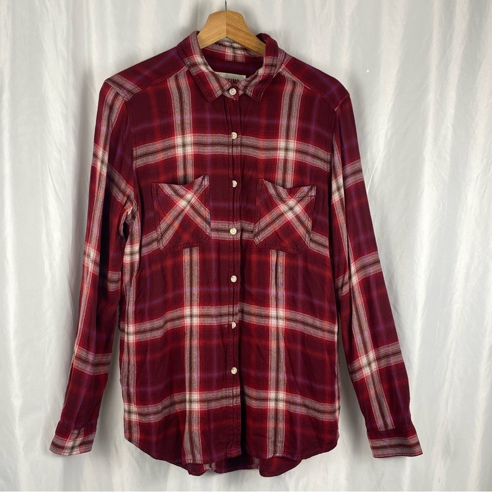 Mossimo Supply Co. Burgundy Boyfriend Fit Plaid Long Sleeve Shirt Size Medium